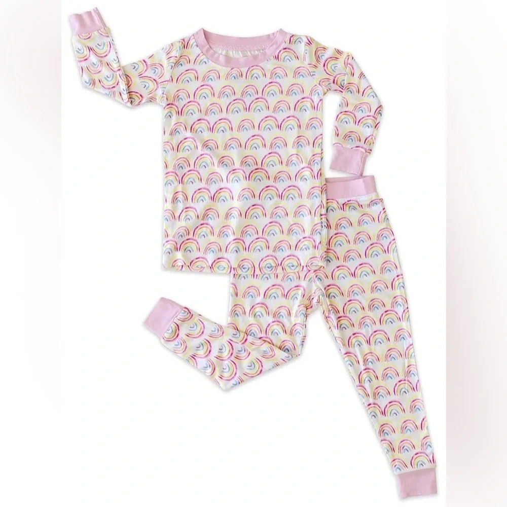 Little Sleepies pajamas set pastel rainbow toddler girl long sleeve tee pants